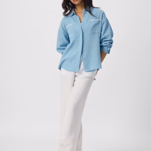 Textured Shirt: Ocean Hues Women Boyfriend Shirts